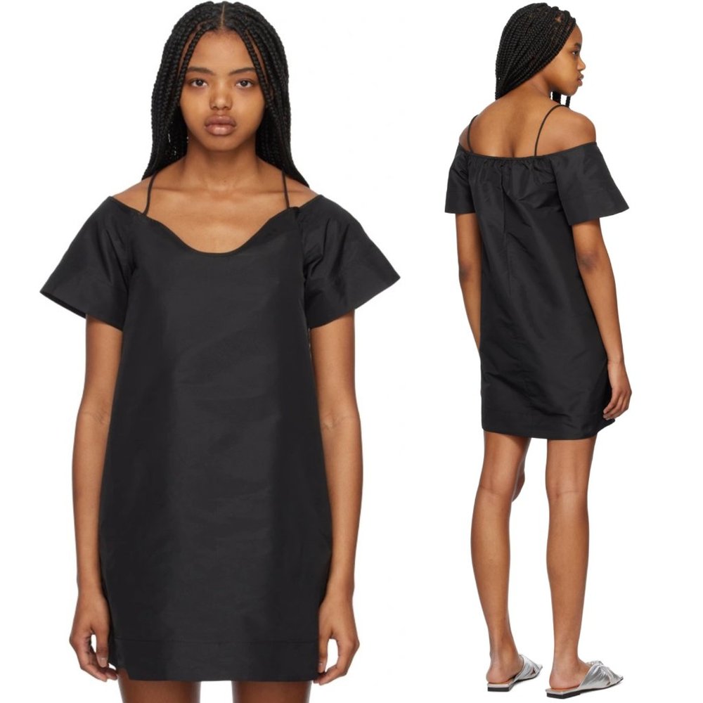 Ganni Black Taffeta Mini Dress‎ Women's 42/XXL